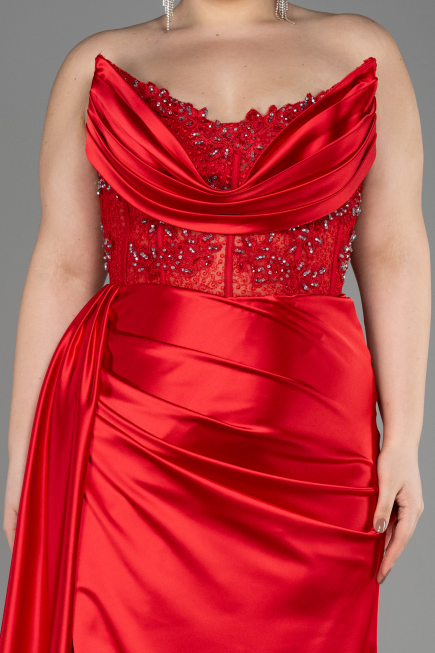 Abschlusskleid In Übergröße Lang Satin Rot ABU3855