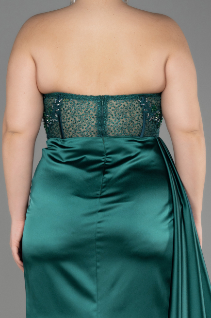 Abschlusskleid In Übergröße Lang Satin Smaragdgrün ABU3855