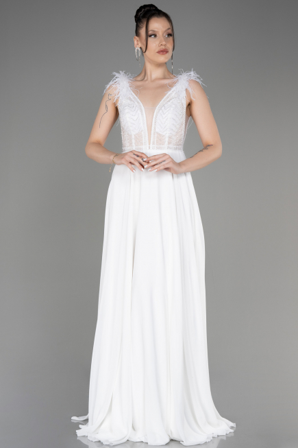 Abendkleid Lang Chiffon Weiß ABU3856
