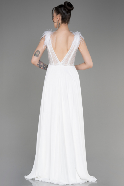 Abendkleid Lang Chiffon Weiß ABU3856