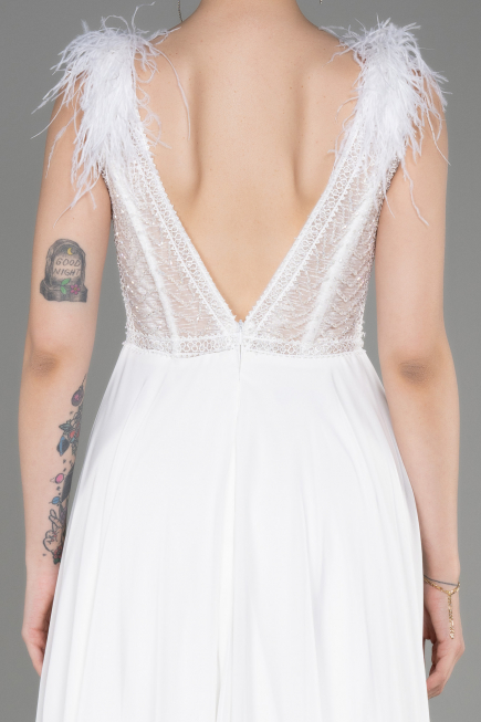 Abendkleid Lang Chiffon Weiß ABU3856