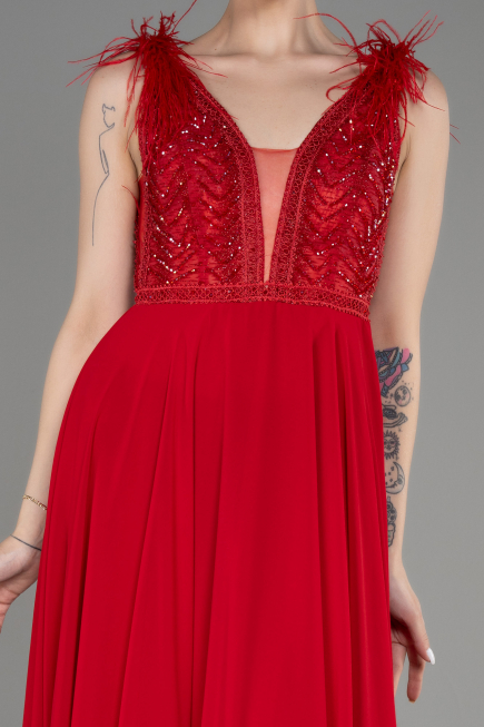 Abendkleid Lang Chiffon Rot ABU3856