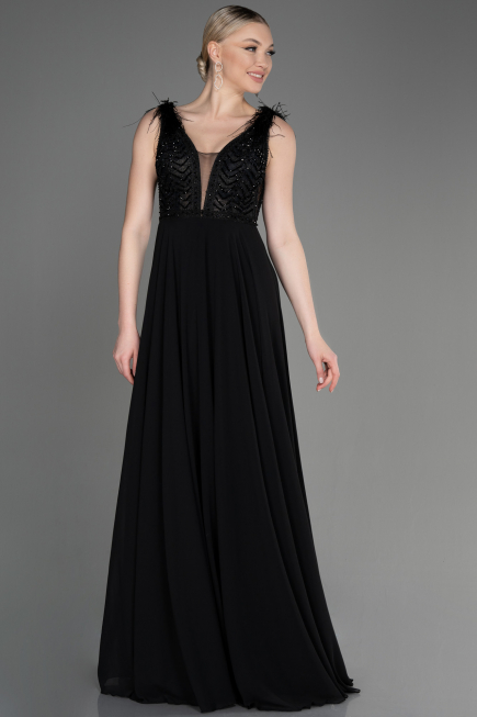 Abendkleid Lang Chiffon Schwarz ABU3856