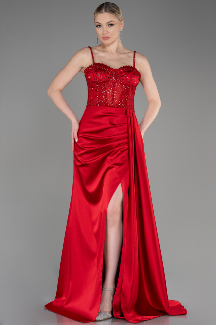 Abendkleid Lang Satin Rot ABU3875