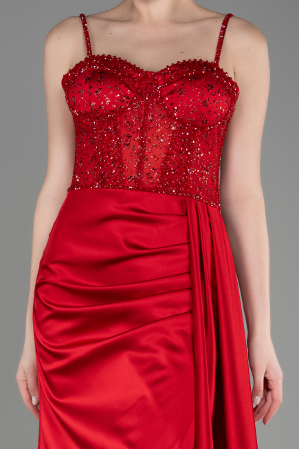 Abendkleid Lang Satin Rot ABU3875