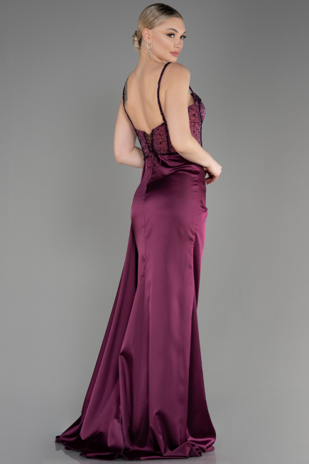 Abendkleid Lang Satin Pflaume ABU3875