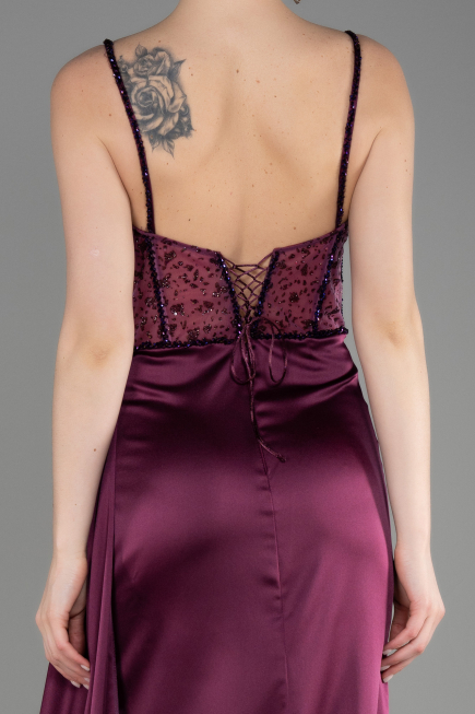 Abendkleid Lang Satin Pflaume ABU3875