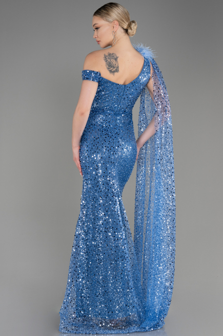 Abendkleid Lang Schuppig Indigo ABU3857