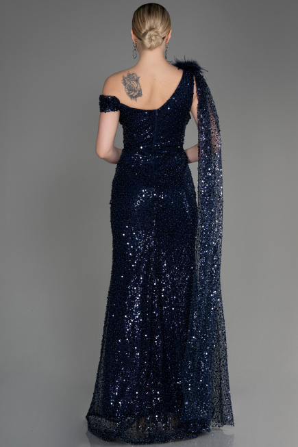 Abendkleid Lang Schuppig Marineblau ABU3857