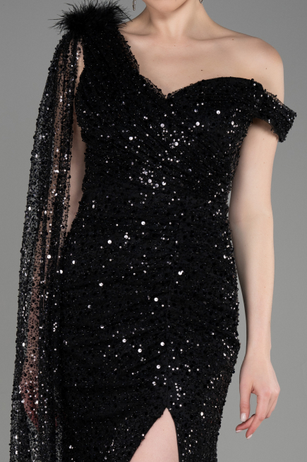 Abendkleid Lang Schuppig Schwarz ABU3857