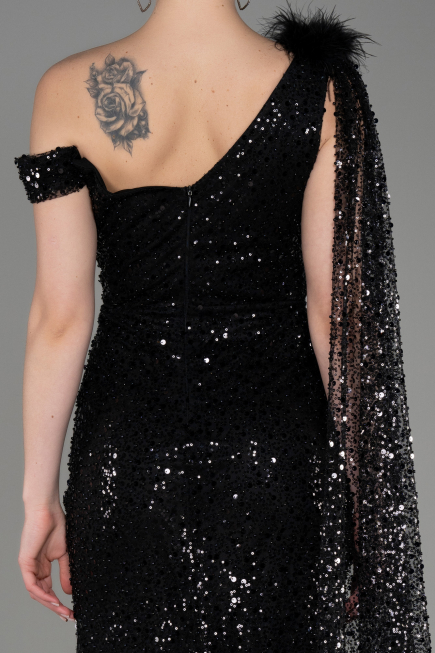 Abendkleid Lang Schuppig Schwarz ABU3857