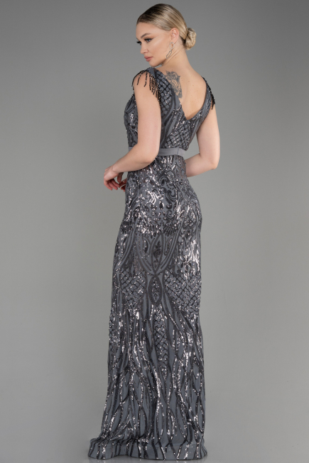 Abendkleid im Meerjungfrau-Stil Lang Anthrazit ABU3874