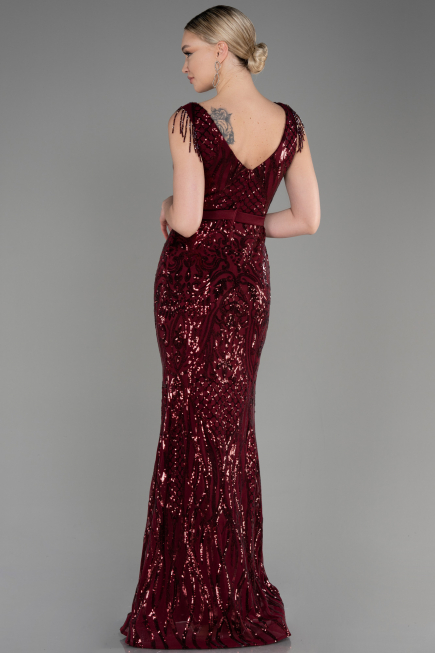 Abendkleid im Meerjungfrau-Stil Lang Weinrot ABU3874