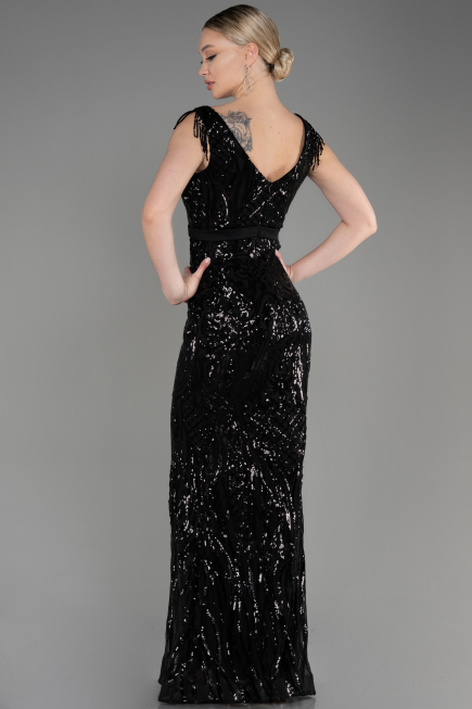 Abendkleid im Meerjungfrau-Stil Lang Schwarz ABU3874