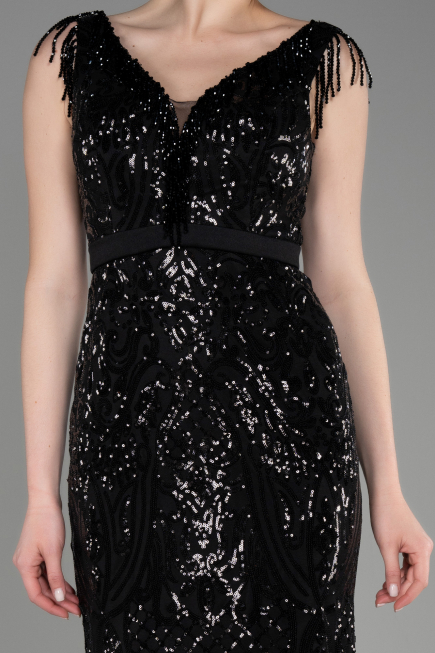 Abendkleid im Meerjungfrau-Stil Lang Schwarz ABU3874