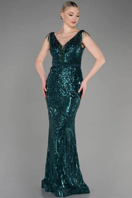 Abendkleid im Meerjungfrau-Stil Lang Smaragdgrün ABU3874