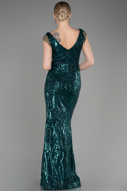 Abendkleid im Meerjungfrau-Stil Lang Smaragdgrün ABU3874