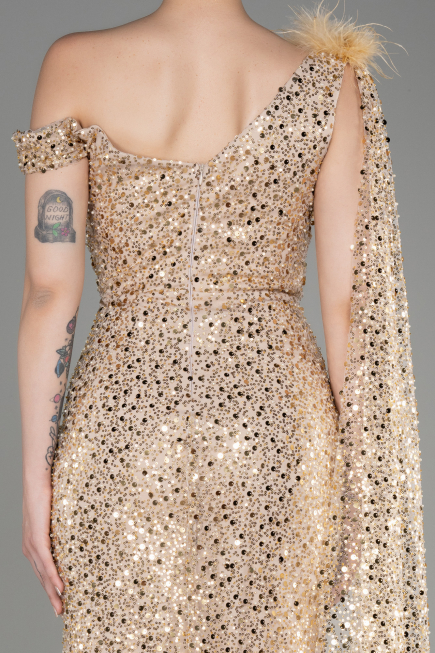Abendkleid Lang Schuppig Gold ABU3857