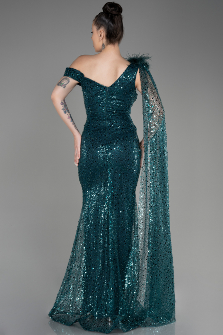Abendkleid Lang Schuppig Smaragdgrün ABU3857