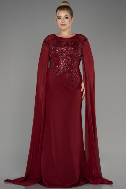 Abendgarderobe in Großen Größen Lang Chiffon Weinrot ABU3913