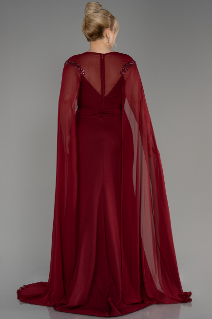 Abendgarderobe in Großen Größen Lang Chiffon Weinrot ABU3913