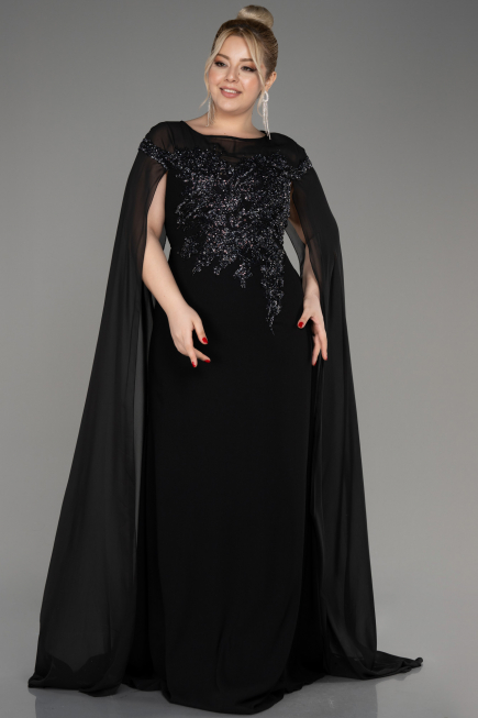 Abendgarderobe in Großen Größen Lang Chiffon Schwarz ABU3913