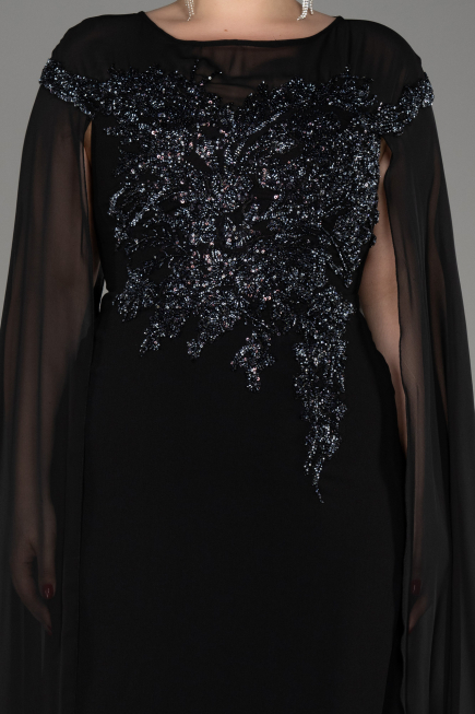 Abendgarderobe in Großen Größen Lang Chiffon Schwarz ABU3913