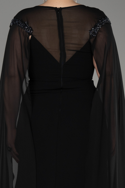 Abendgarderobe in Großen Größen Lang Chiffon Schwarz ABU3913
