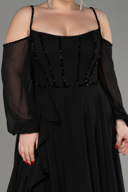 Verlobungskleid In Übergröße Lang Chiffon Schwarz ABU3915