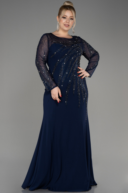 Abendkleid in Übergröße Lang Marineblau ABU3928