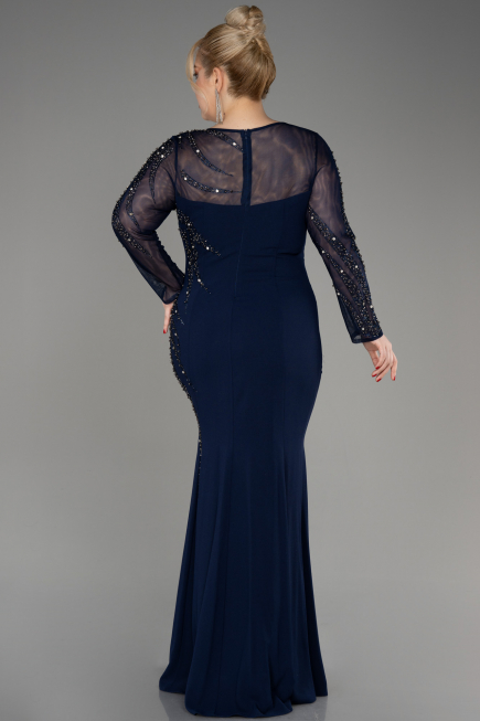 Abendkleid in Übergröße Lang Marineblau ABU3928