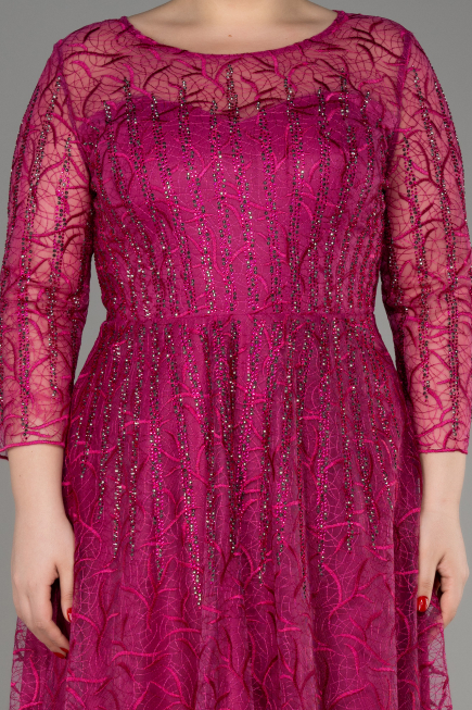 Abendkleid in Übergröße Lang Guipure Spitze Fuchsie ABU3932
