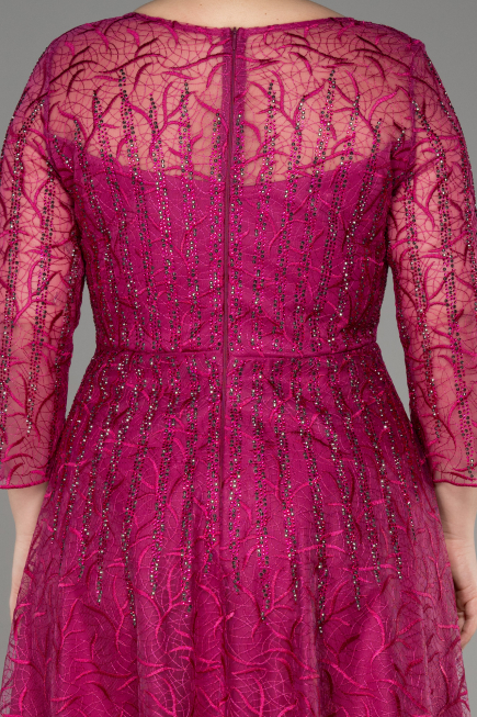 Abendkleid in Übergröße Lang Guipure Spitze Fuchsie ABU3932