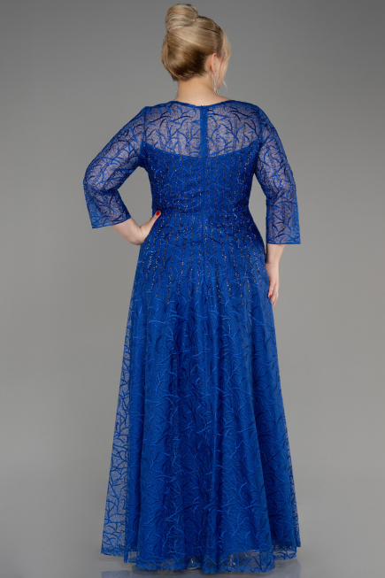 Abendkleid in Übergröße Lang Guipure Spitze Sächsischblau ABU3932