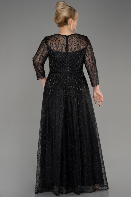 Abendkleid in Übergröße Lang Guipure Spitze Schwarz ABU3932
