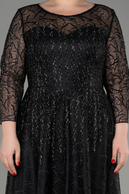 Abendkleid in Übergröße Lang Guipure Spitze Schwarz ABU3932
