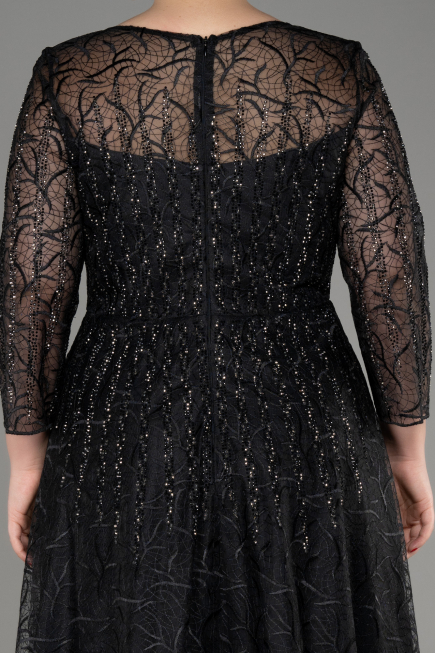 Abendkleid in Übergröße Lang Guipure Spitze Schwarz ABU3932