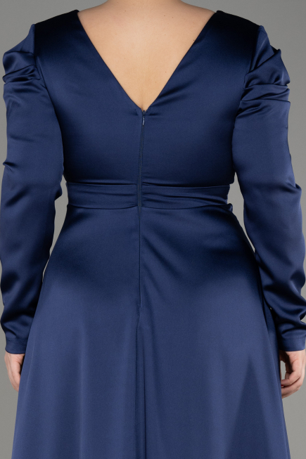 Verlobungskleid In Übergröße Lang Satin Marineblau ABU3941