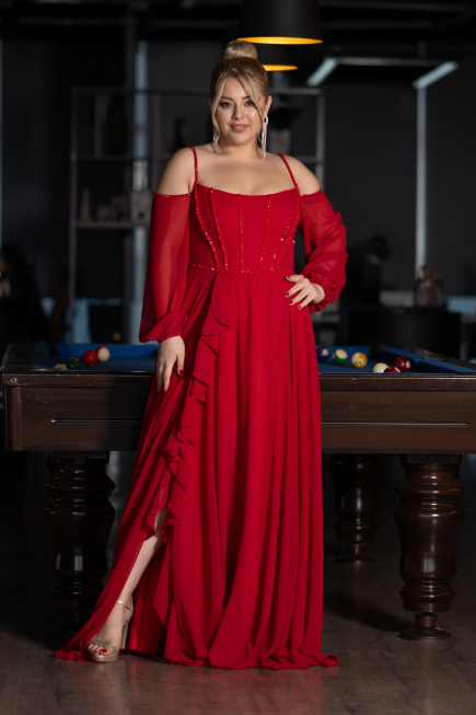 Verlobungskleid In Übergröße Lang Chiffon Rot ABU3915