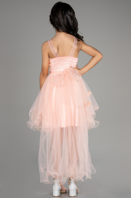 Abendkleid für Kinder Vorne Kurz-Hinten Lang Lachs ABO106