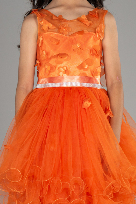 Abendkleid für Kinder Vorne Kurz-Hinten Lang Orange ABO106
