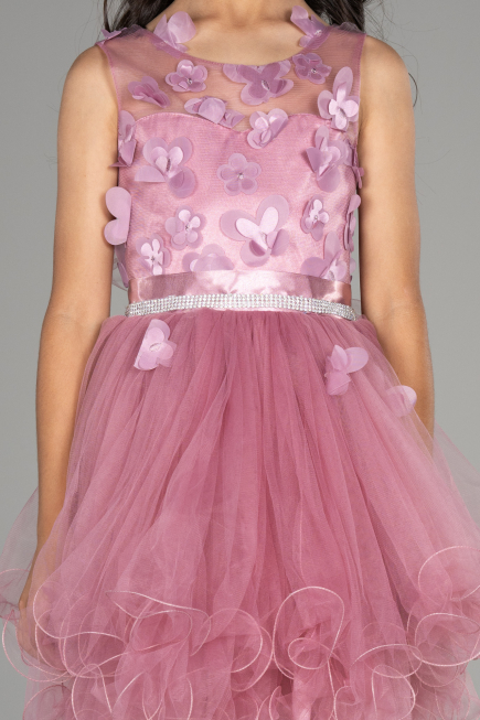 Abendkleid für Kinder Vorne Kurz-Hinten Lang Altrosa ABO106