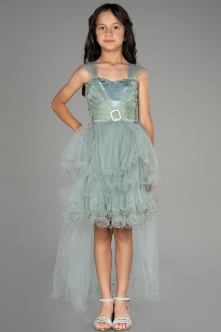 Abendkleid für Kinder Vorne Kurz-Hinten Lang Türkis ABO105
