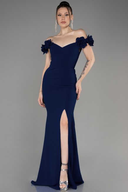 Marineblau Abendkleid İm Meerjungfrau-Stil Lang ABU3891