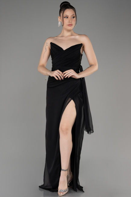 Abschlusskleid Lang Chiffon Schwarz ABU3947