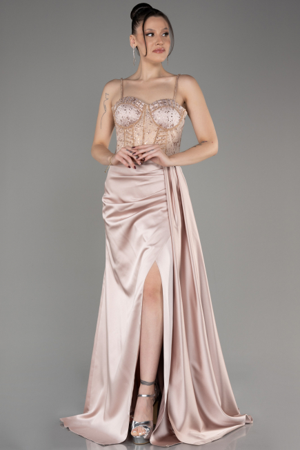 Abendkleid Lang Satin Beige ABU3875
