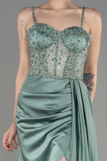 Abendkleid Lang Satin Türkis ABU3875