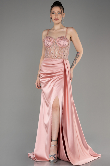 Abendkleid Lang Satin Puder ABU3875