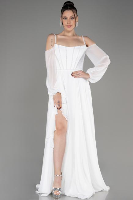 Abendkleid Lang Chiffon Weiß ABU3914