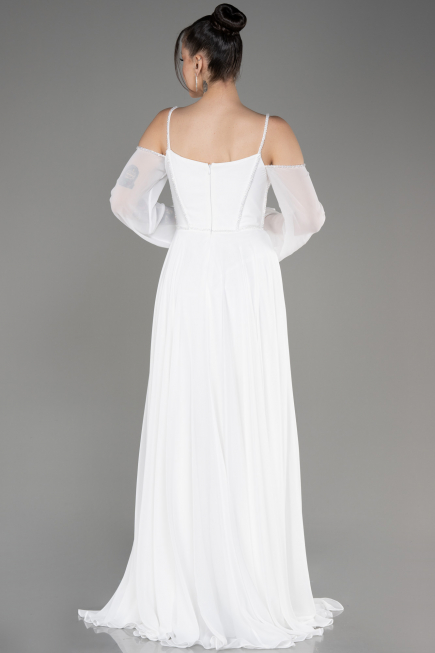 Abendkleid Lang Chiffon Weiß ABU3914